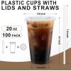 imageLamosi 100 Pack 20 OZ Clear Plastic Cups with Lids and Straws Disposable Iced Coffee Cups with Lids for ToGo Cold Drinks Smoothies and Slushie20oz100Pack