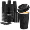 imageLamosi 12 oz Disposable Coffee Cups with Lids 50 Pack Insulated Hot Cups To Go Paper Coffee Cups with Lids and Straws Corrugated Ripple Wall Cup for Hot Drink Office Coffee Bar BlackBlack