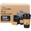 imageLamosi 16 OZ Coffee Cups 500 Pack 16 Ounce To Go Cups with Lids Stir Sticks and Sleeves Disposable Coffee Cup 16 Ounce Black Hot Paper Cup for Home Travel OfficeBlack
