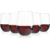 imageLamosi 24 Pack Plastic Wine Glasses Disposable 16 oz Stemless Wine Glasses for Party Reusable Crystal Clear Plastic Cups Shatterproof and BPAFreeClear
