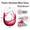 imageLamosi 24 Pack Plastic Wine Glasses Disposable 16 oz Stemless Wine Glasses for Party Reusable Crystal Clear Plastic Cups Shatterproof and BPAFreeClear