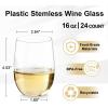 imageLamosi 24 Pack Plastic Wine Glasses Disposable 16 oz Stemless Wine Glasses for Party Reusable Crystal Clear Plastic Cups Shatterproof and BPAFreeClear