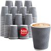 imageLamosi 500 Count 12 oz Insulated Coffee Cups Bulk Disposable Paper Cups No Lids 12oz Corrugated Ripple Wall Design for Hot Beverage GreyGray