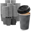 imageLamosi 500 Pack  12 oz Insulated Disposable Coffee Cups with Lids To Go Paper Coffee Cups with Lids Corrugated Ripple Wall Cup for Hot Drink Office Coffee Bar Grey500 PACK Grey