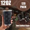 imageLamosi Coffee Cups 12 oz  120 Pack 12 oz Disposable Paper Coffee Cups Insulated Corrugated Kraft Ripple Wall Cup for Hot Beverage or Cold Drinks NavyBlack