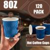 imageLamosi Coffee Cups 12 oz  120 Pack 12 oz Disposable Paper Coffee Cups Insulated Corrugated Kraft Ripple Wall Cup for Hot Beverage or Cold Drinks NavyNavy