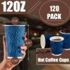 imageLamosi Coffee Cups 12 oz  120 Pack 12 oz Disposable Paper Coffee Cups Insulated Corrugated Kraft Ripple Wall Cup for Hot Beverage or Cold Drinks NavyNavy