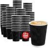 imageLamosi Disposable Coffee Cups 12 OZ 100 Pack Paper Coffee Cups 12 OZ for Hot Drinks or Cold Beverages Insulated Corrugated Ripple Wall Cup No Lids for Office Cafe Home or Travel BlackBlack