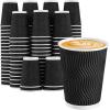 imageLamosi Disposable Coffee Cups 12 OZ 100 Pack Paper Coffee Cups 12 OZ for Hot Drinks or Cold Beverages Insulated Corrugated Ripple Wall Cup No Lids for Office Cafe Home or Travel BlackBlack