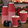 imageLamosi Disposable Coffee Cups with Lids 12 OZ 50 Pack Insulated Paper Coffee Cups with Lids Corrugated Ripple Wall To Go Coffee Cup with Lid for Hot Beverages BlueRed