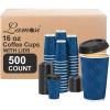 imageLamosi Disposable Coffee Cups with Lids 12 OZ 50 Pack Insulated Paper Coffee Cups with Lids Corrugated Ripple Wall To Go Coffee Cup with Lid for Hot Beverages BlueBlue500Pack