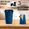 imageLamosi Disposable Coffee Cups with Lids 12 OZ 50 Pack Insulated Paper Coffee Cups with Lids Corrugated Ripple Wall To Go Coffee Cup with Lid for Hot Beverages BlueBlue500Pack