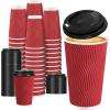 imageLamosi Disposable Coffee Cups with Lids 12 OZ 50 Pack Insulated Paper Coffee Cups with Lids Corrugated Ripple Wall To Go Coffee Cup with Lid for Hot Beverages BlueRed