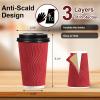 imageLamosi Disposable Coffee Cups with Lids 12 OZ 50 Pack Insulated Paper Coffee Cups with Lids Corrugated Ripple Wall To Go Coffee Cup with Lid for Hot Beverages BlueRed