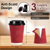 imageLamosi Disposable Coffee Cups with Lids 12 OZ 50 Pack Insulated Paper Coffee Cups with Lids Corrugated Ripple Wall To Go Coffee Cup with Lid for Hot Beverages BlueRed