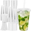 imageLamosi 100 Pack 16 oz Clear Plastic Cups with Lids and Straws Disposable Plastic Coffee Cups with Lids for Iced Coffee Cold Beverages Smoothies and ToGo Drinks24 OZ100Pack