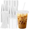 imageLamosi 100 Pack 16 oz Clear Plastic Cups with Lids and Straws Disposable Plastic Coffee Cups with Lids for Iced Coffee Cold Beverages Smoothies and ToGo Drinks16 OZ  100P