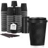 imageLamosi 12 oz Disposable Coffee Cups with Lids 50 Pack Insulated Hot Cups To Go Paper Coffee Cups with Lids and Straws Corrugated Ripple Wall Cup for Hot Drink Office Coffee Bar Black500 PACK Black