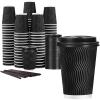 imageLamosi 12 oz Disposable Coffee Cups with Lids 50 Pack Insulated Hot Cups To Go Paper Coffee Cups with Lids and Straws Corrugated Ripple Wall Cup for Hot Drink Office Coffee Bar BlackBlack