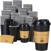 imageLamosi 16 OZ Coffee Cups 500 Pack 16 Ounce To Go Cups with Lids Stir Sticks and Sleeves Disposable Coffee Cup 16 Ounce Black Hot Paper Cup for Home Travel OfficeBlack
