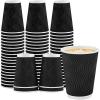 imageLamosi Disposable Coffee Cups 12 OZ 100 Pack Paper Coffee Cups 12 OZ for Hot Drinks or Cold Beverages Insulated Corrugated Ripple Wall Cup No Lids for Office Cafe Home or Travel BlackBlack