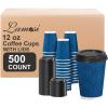 imageLamosi Disposable Coffee Cups with Lids 12 OZ 50 Pack Insulated Paper Coffee Cups with Lids Corrugated Ripple Wall To Go Coffee Cup with Lid for Hot Beverages BlueBlue500Pack