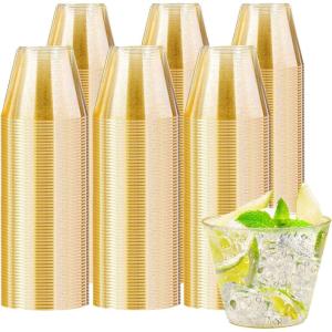 imageLamosi 100 Pack 12 oz Gold Plastic Cups Disposable Gold Glitter Plastic Cups Fancy Clear Plastic Cocktail Cups for Wedding Thanksgiving Christmas PartiesGold9OZ300