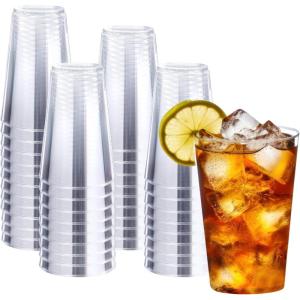 imageLamosi 100 Pack 12 oz Gold Plastic Cups Disposable Gold Glitter Plastic Cups Fancy Clear Plastic Cocktail Cups for Wedding Thanksgiving Christmas PartiesClear12OZ100