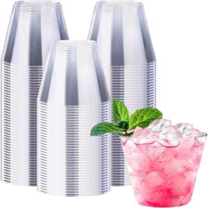 imageLamosi 100 Pack 12 oz Gold Plastic Cups Disposable Gold Glitter Plastic Cups Fancy Clear Plastic Cocktail Cups for Wedding Thanksgiving Christmas PartiesClear9OZ150