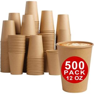 imageLamosi 200 Pack 8 OZ Kraft Paper Cups Brown Disposable Paper Coffee Cups Unbleached Paper Cups for HotCold Beverage Party Home OfficeKraft12oz500pack