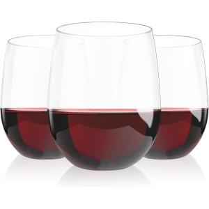 imageLamosi 24 Pack Plastic Wine Glasses Disposable 16 oz Stemless Wine Glasses for Party Reusable Crystal Clear Plastic Cups Shatterproof and BPAFreeClear