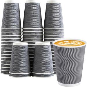 imageLamosi 500 Count 12 oz Insulated Coffee Cups Bulk Disposable Paper Cups No Lids 12oz Corrugated Ripple Wall Design for Hot Beverage GreyGray