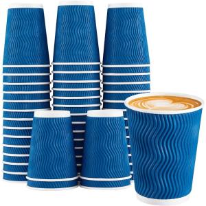 imageLamosi 500 Count 12 oz Insulated Coffee Cups Bulk Disposable Paper Cups No Lids 12oz Corrugated Ripple Wall Design for Hot Beverage GreyNavy