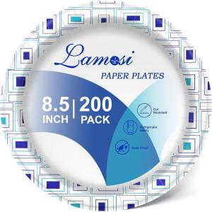 imageLamosi 85 Inch Disposable Paper Plates Paper Plates 200 Count Soak Proof Cut Proof Heavy Duty Disposable Plates for Everyday Use Party Wedding85 Inch 200Count