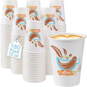 imageLamosi Coffee Cups 12 OZ 500 Pack Disposable Paper Coffee Cups Paper Cup 12 OZ for Hot Cold Drinks Leakproof Disposable Insulated Hot Cup Without Lids for Office Cafe Restaurant and Home12OZ180