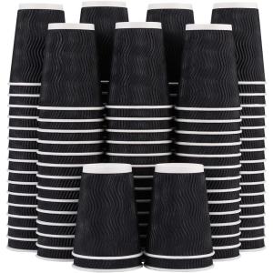 imageLamosi Coffee Cups 12 oz  120 Pack 12 oz Disposable Paper Coffee Cups Insulated Corrugated Kraft Ripple Wall Cup for Hot Beverage or Cold Drinks NavyBlack