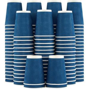 imageLamosi Coffee Cups 12 oz  120 Pack 12 oz Disposable Paper Coffee Cups Insulated Corrugated Kraft Ripple Wall Cup for Hot Beverage or Cold Drinks NavyNavy