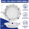 imageLamosi 150 Counts 12 oz Paper Bowls Heavy Duty Soak Proof Paper Bowls Microwave Safe Disposable Bowls Bulk for Breakfast Lunch and Dinner Meals16OZ150 Pack