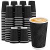 imageLamosi Disposable Coffee Cups 16 OZ 500 Pack Paper Coffee Cups 16 OZ for Hot Drinks or Cold Beverages Insulated Corrugated Ripple Wall Cup No Lids for Office Cafe Home or Travel BlackBlack