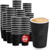 imageLamosi Disposable Coffee Cups 16 OZ 500 Pack Paper Coffee Cups 16 OZ for Hot Drinks or Cold Beverages Insulated Corrugated Ripple Wall Cup No Lids for Office Cafe Home or Travel BlackBlack