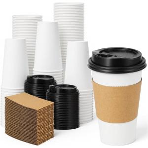 imageLamosi 500 Pack 16 oz Disposable Coffee Cups with Lids and Sleeves White LeakProof To Go Coffee Cups with Lids HotCold Beverage White Drinking Cup for Home Office Parties TravelWhite16OZ100