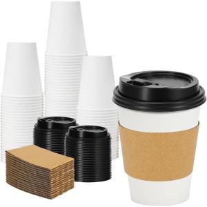 imageLamosi 500 Pack 16 oz Disposable Coffee Cups with Lids and Sleeves White LeakProof To Go Coffee Cups with Lids HotCold Beverage White Drinking Cup for Home Office Parties TravelWhite12OZ50