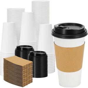 imageLamosi 500 Pack 16 oz Disposable Coffee Cups with Lids and Sleeves White LeakProof To Go Coffee Cups with Lids HotCold Beverage White Drinking Cup for Home Office Parties TravelWhite20OZ50