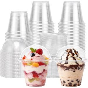 imageLamosi 9 oz Clear Plastic Cups with Lids 50 Pack Clear Disposable Cups with Dome Lids No Hole for Dessert Parfait Yogurt Ice Cream or Cake9oz50Dome