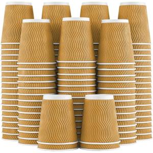 imageLamosi Disposable Coffee Cups 16 OZ 500 Pack Paper Coffee Cups 16 OZ for Hot Drinks or Cold Beverages Insulated Corrugated Ripple Wall Cup No Lids for Office Cafe Home or Travel BlackChampagne