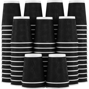 imageLamosi Disposable Coffee Cups 16 OZ 500 Pack Paper Coffee Cups 16 OZ for Hot Drinks or Cold Beverages Insulated Corrugated Ripple Wall Cup No Lids for Office Cafe Home or Travel BlackBlack