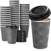imageLamosi 50 Pack  16 oz Insulated Disposable Coffee Cups with Lids To Go Paper Coffee Cups with Lids Corrugated Ripple Wall Cup for Hot Drink Office Coffee BarGray