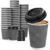 imageLamosi 50 Pack  16 oz Insulated Disposable Coffee Cups with Lids To Go Paper Coffee Cups with Lids Corrugated Ripple Wall Cup for Hot Drink Office Coffee BarGray