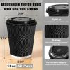 image:imageLamosi 16 oz Disposable Coffee Cups with Lids 50 Pack Insulated Hot Cups To Go Paper Coffee Cups with Lids and Straws Corrugated Ripple Wall Cup for Hot Drink Office Coffee Bar Champagne50PackBlack
