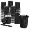 image:imageLamosi 16 oz Disposable Coffee Cups with Lids 50 Pack Insulated Hot Cups To Go Paper Coffee Cups with Lids and Straws Corrugated Ripple Wall Cup for Hot Drink Office Coffee Bar Champagne50PackBlack